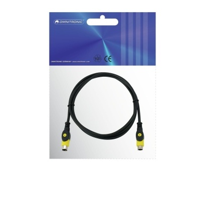 Cabo HDMI preto com conectores dourados em embalagem de plástico