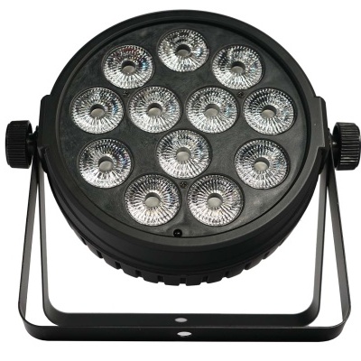 Luz de palco redonda preta com 12 LEDs visíveis e suporte metálico