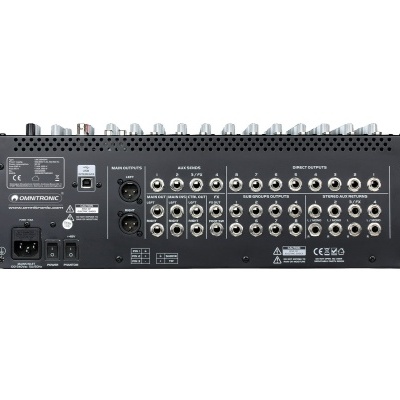Painel traseiro de equipamento de áudio Omnitronic MX-1200 com várias conexões