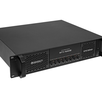 Amplificador profissional preto MTC-8408 com botões e grelha frontal