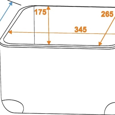 Caixa retangular branca com dimensões indicadas em milímetros