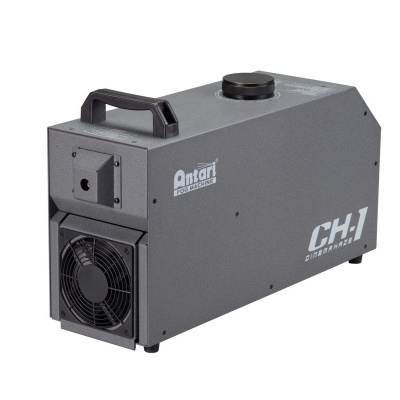 Máquina de fumo metálica cinzenta com pega preta e texto Antari PROFESSIONAL CH-1