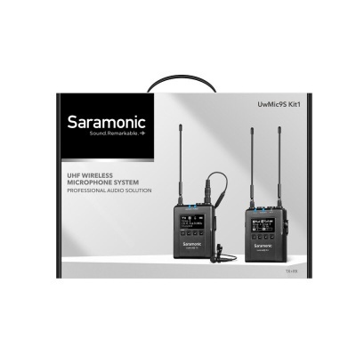 Sistema de microfone sem fios UHF profissional Saramonic UwMic95 Kit1 em caixa cinza