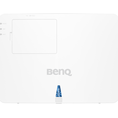 Projetor branco da marca BenQ com painéis minimalistas
