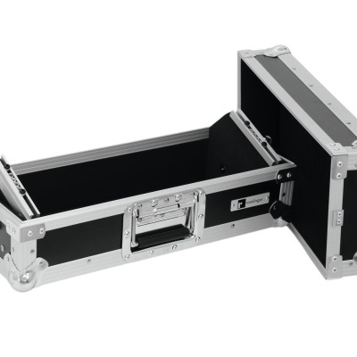 Mala rígida preta com armação metálica prateada aberta e fundo removível