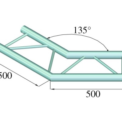 Estrutura metálica tubular com ângulo de 135 graus e reforço triangular