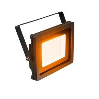 Refletor LED quadrado preto com luz amarela