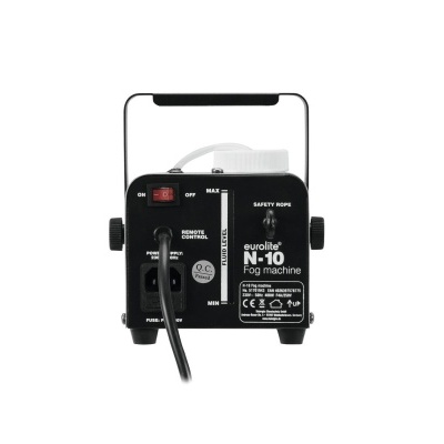 Máquina de fumo Eurolite N-10 preta e branca com alça e interruptor vermelho