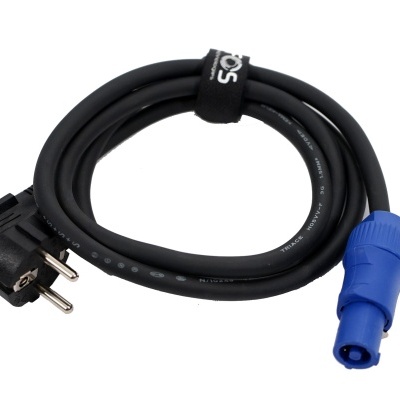 Cabo elétrico preto com ficha europeia e conector azul