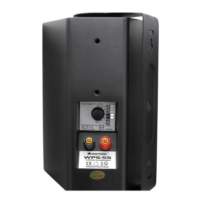 Coluna de áudio preta Pioneer VPS-5S vista de lado com entradas e etiquetas