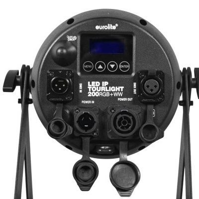 Painel traseiro redondo de luz LED Eurolite em preto com botões e visor