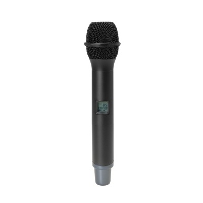 Microfone preto com visor verde e extremidade cinza