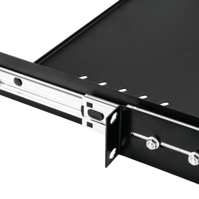 Bandeja deslizante preta para gaveta com estrutura metálica prateada