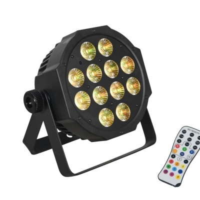 Projetor LED redondo preto com 12 leds e comando remoto branco