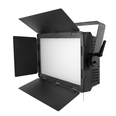 Painel de iluminação em metal preto com persianas ajustáveis e difusor branco