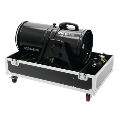 Máquina de fumaça preta EURO STAGE em caixa preta com rodas