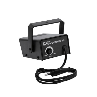 Dispositivo preto Eurolite Disco Strobe 50 com cabo e alça