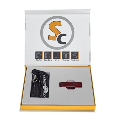 Caixa aberta com suporte de bicicleta vermelho e saco preto com logotipo Massi