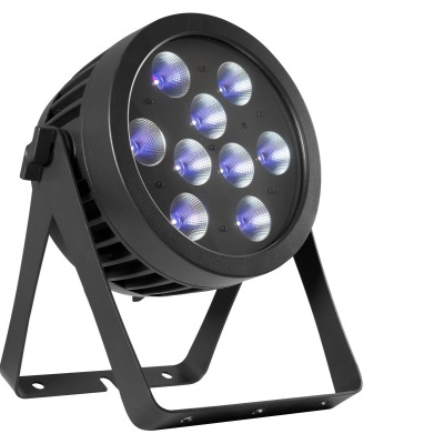 Projetor de luz LED preto com nove lentes azuis