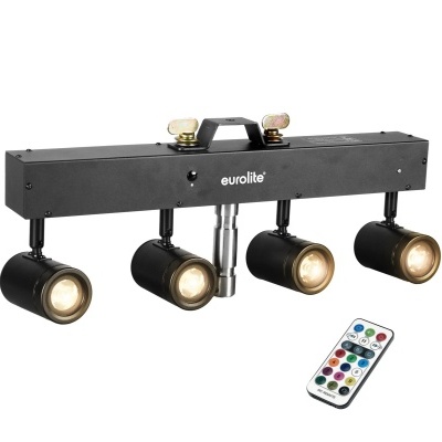 Luz de teto Eurolite preta com quatro focos e comando remoto colorido
