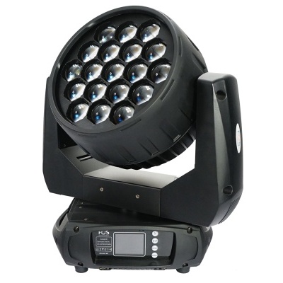 Luz de palco moving head com 19 lentes LED e painel de controlo.