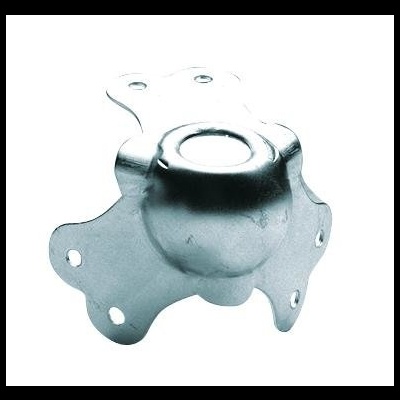 Suporte metálico prateado com abas e orifícios de fixação