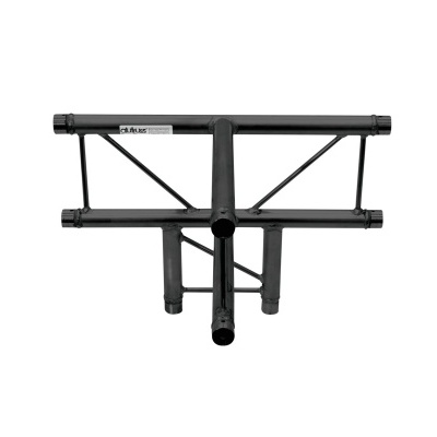 Estrutura metálica preta com tubo e ligações triangulares