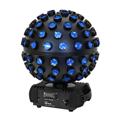 Lâmpada LED em esfera preta com cristais azuis e base com visor digital