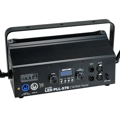 Aparelho LED PLL-576 preto com painel CW/WW e várias conexões