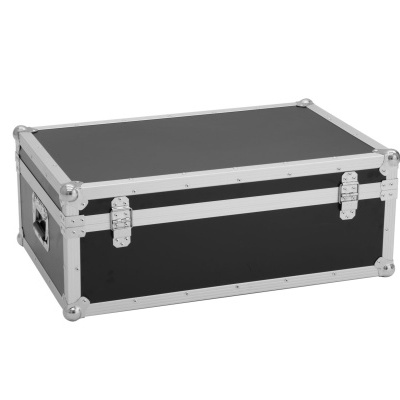 Mala de transporte preta com estrutura metálica prateada e fechos