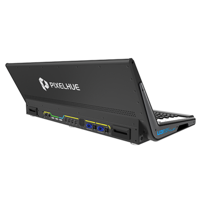 Monitor portátil preto PIXELHUE com várias portas e texto