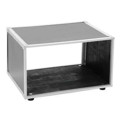 Cubículo ou caixa de armazenamento cinza e preta com estrutura metálica prateada