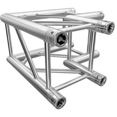 Estrutura metálica de alumínio prateado com tubos cilíndricos e conexões triangulares