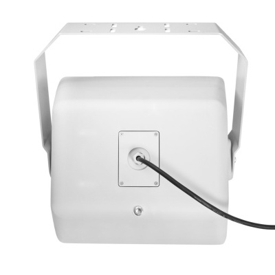 Cubo branco com suporte metálico e cabo preto