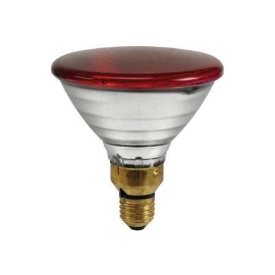 Lâmpada refletora com vidro vermelho e base metálica