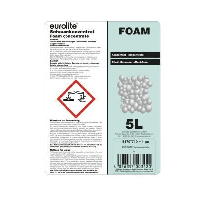 Etiqueta de produto foam concentrate eurolite com texto e imagem de espuma