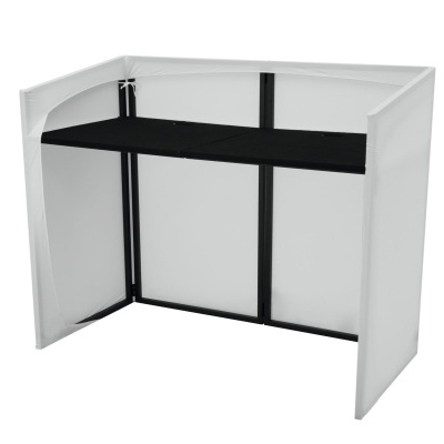 Balcão ou mesa de apoio preto e branco com estrutura metálica