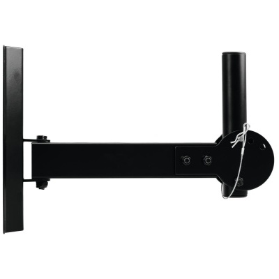 Suporte de parede preto em metal com base quadrada e tubo vertical