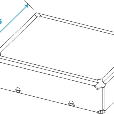 Desenho técnico caixa retangular com cantos reforçados e dimensões 435x75