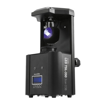 Projetor LED preto com painel digital e lente iluminada