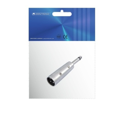 adaptador de áudio metálico prata em embalagem azul e branco