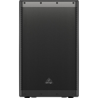 Coluna de som preta Behringer com grelha frontal perfurada em metal