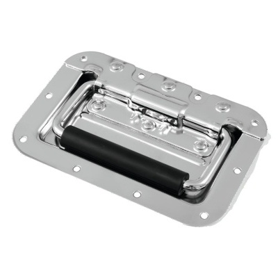 Puxador metálico retangular cromado com alça preta