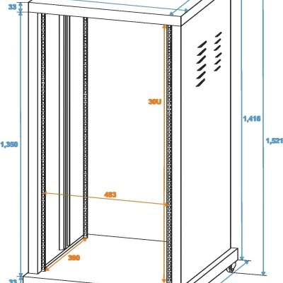 armário metálico branco com rodas e dimensões técnicas anotadas