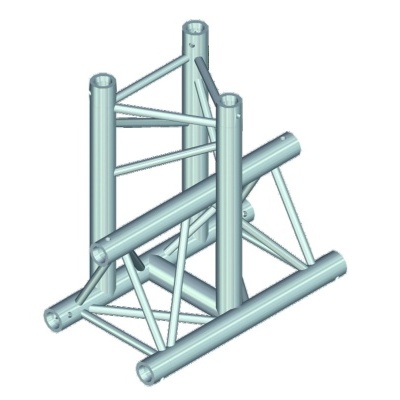 Estrutura metálica triangular prata com tubos e varões formando treliça