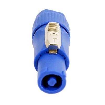 Conector elétrico azul com contacto metálico dourado