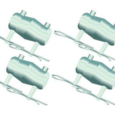 Conjunto de quatro suportes metálicos prateados cilíndricos com clipes