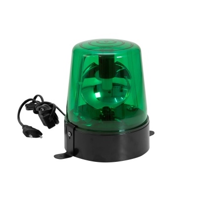 Sirene de sinalização verde com base preta e cabo de alimentação