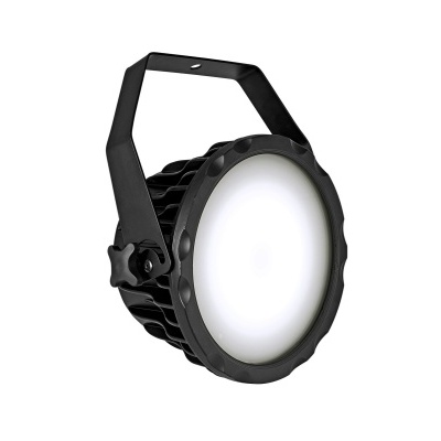 Refletor LED redondo preto com difusor branco e suporte ajustável