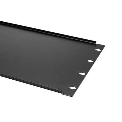 Bandeja metálica preta com orifícios para fixação